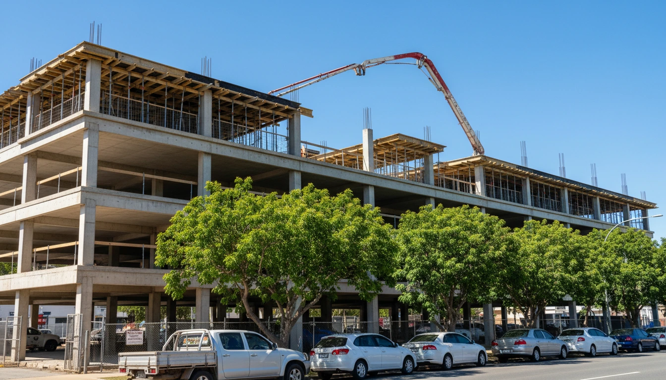 Concrete pump working on site — Concrete Pumping Services page, Mackay Concrete Pumping