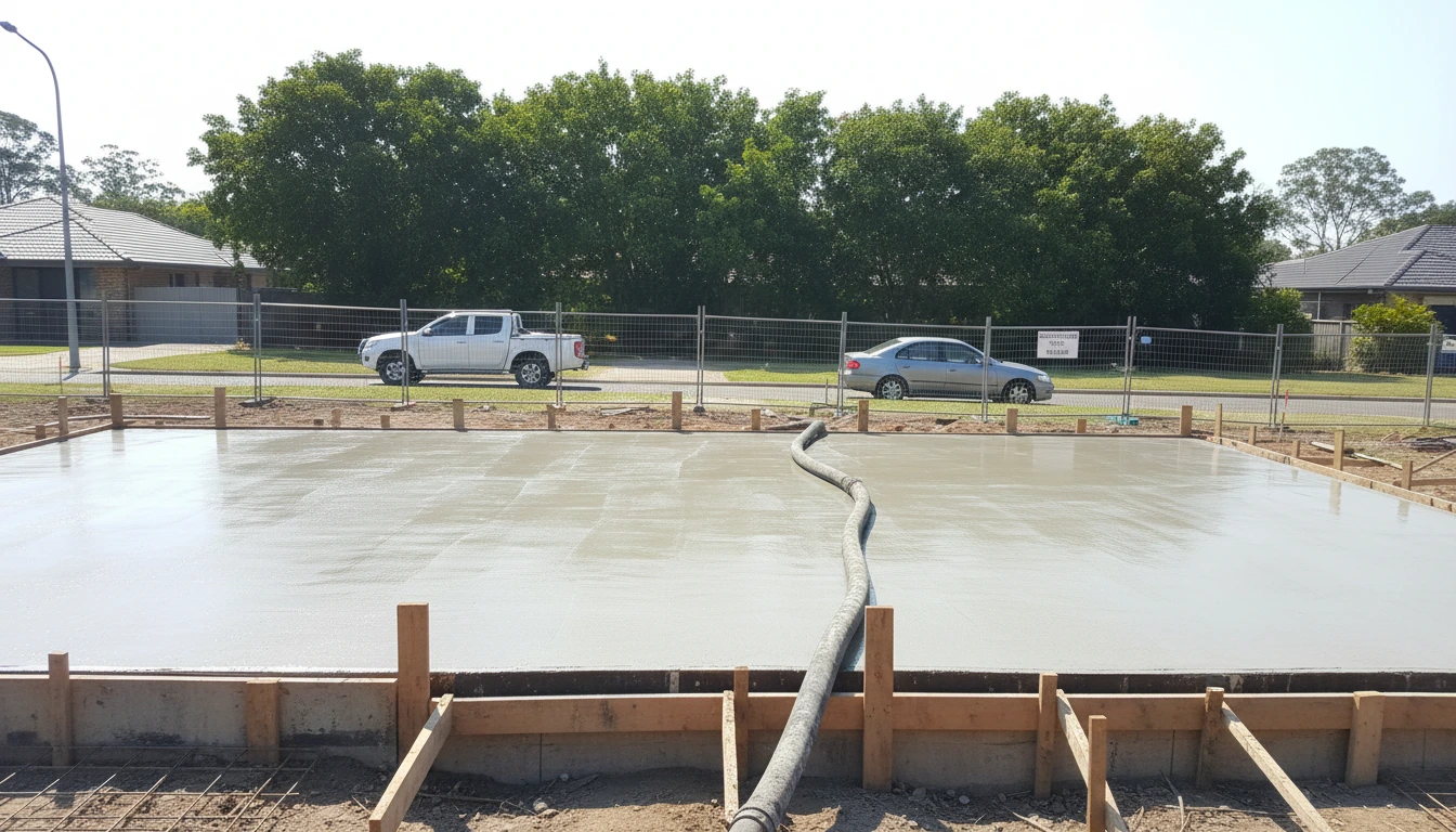 Concrete pump working on site — Equipment page, Mackay Concrete Pumping
